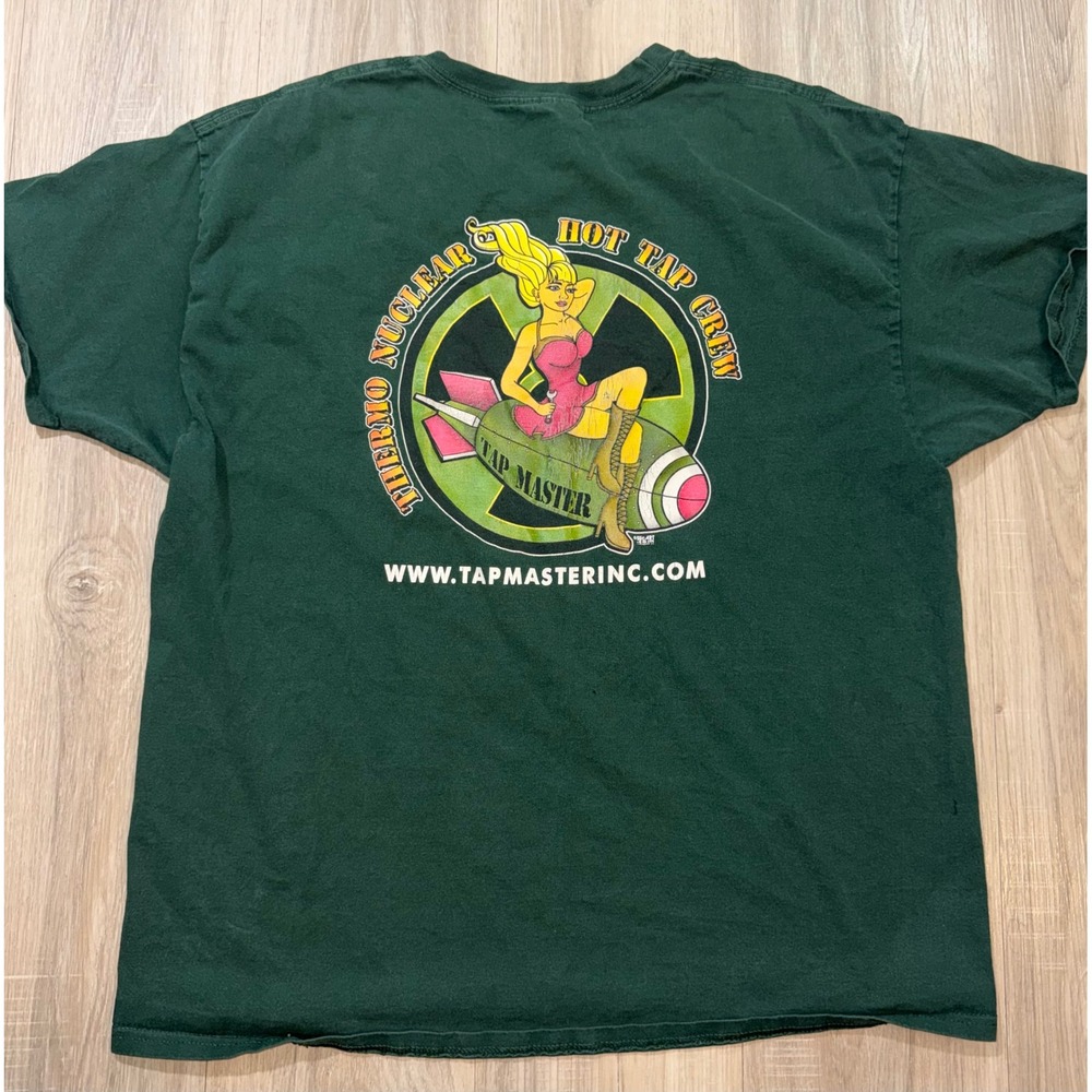 Vintage Hanes Tap Master Inc Promo T-Shirt XL Green Pinup Hot Tap Crew Workwear